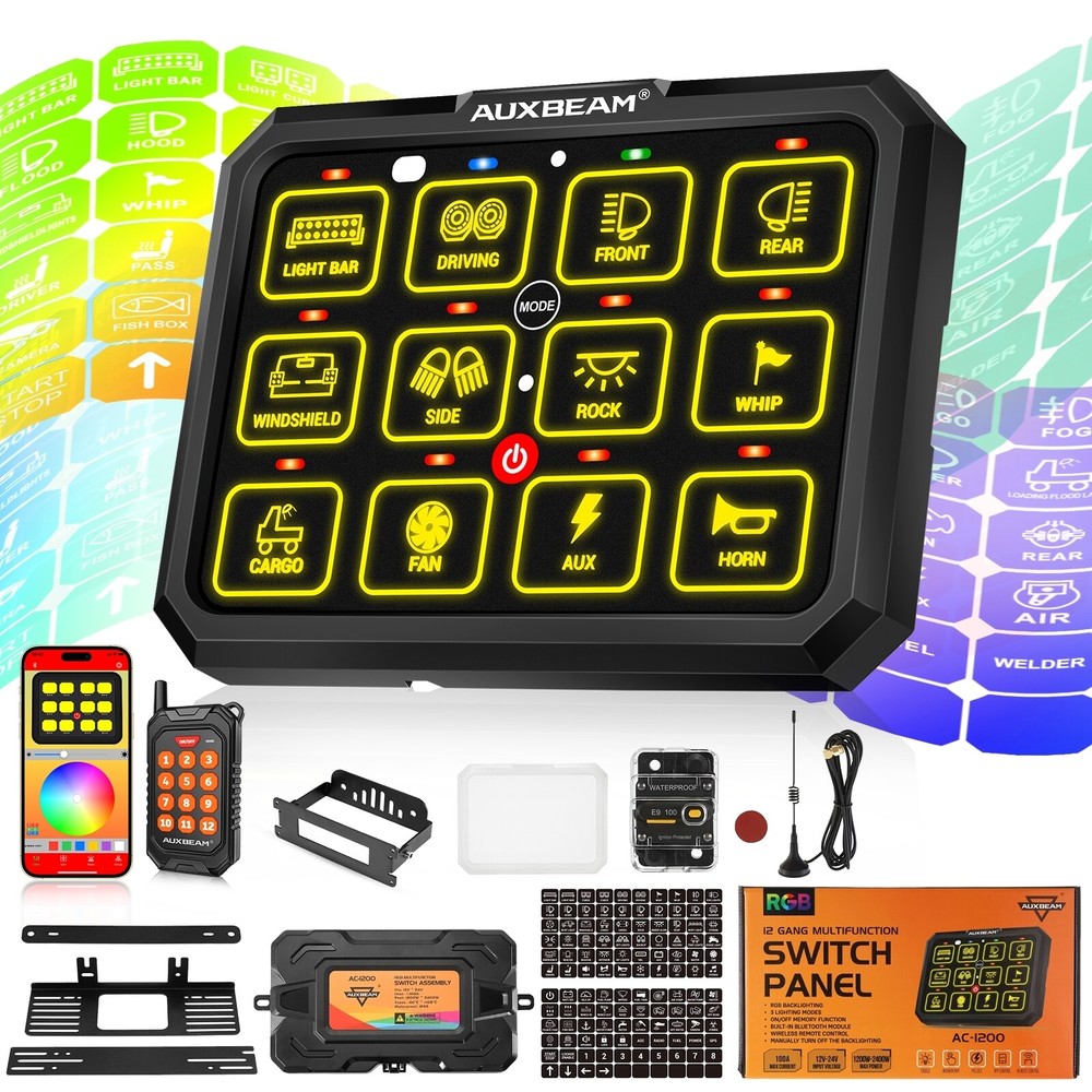AUXBEAM AC-1200 12 Gang Switch Panel RGB bluetooth APP Remote Control Dimmable
