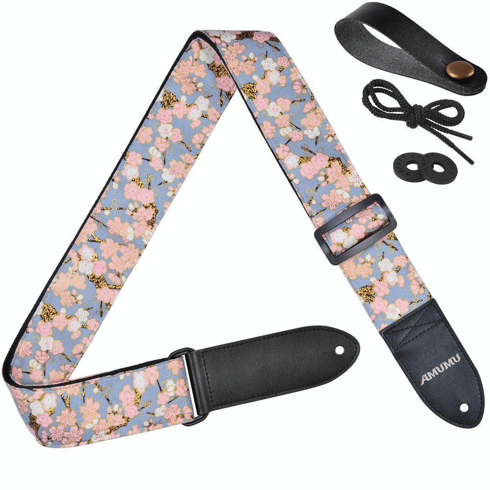 Pink Floral Guitar Strap | Exquisite Print Design for Bass, Electric, and Aco...