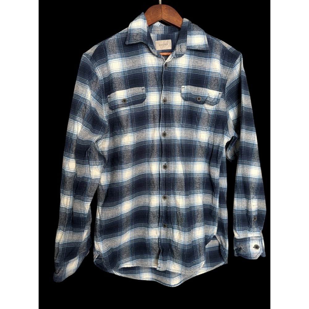 Jachs NY Men's Plaid Flannel Shirt Medium Blue White Long Sleeve Western Ranch