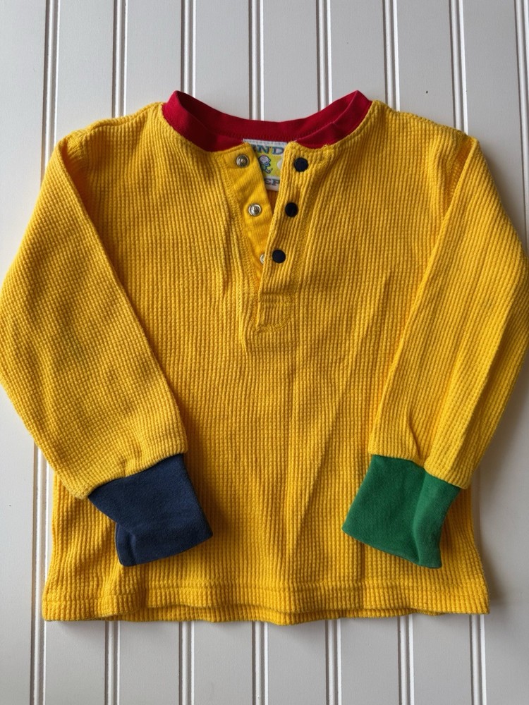 Vintage Boys 24 Months Waffle Knit Colorblock 2nd Step Long Sleeve Shirt