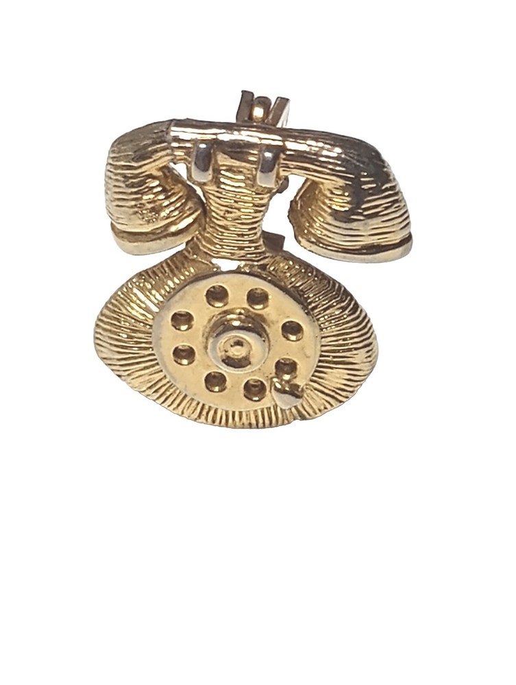 Vintage Dial Telephone Brooch Pin Gold Tone Phone Tie Tack Vest Hat Lapel Pin