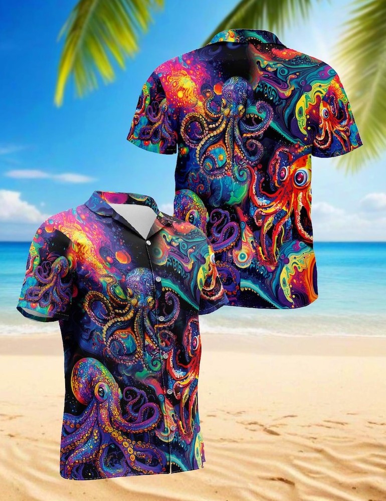 Psychedelic Octopus Hawaii Shirt Mens Womens Aloha Beach Summer Top
