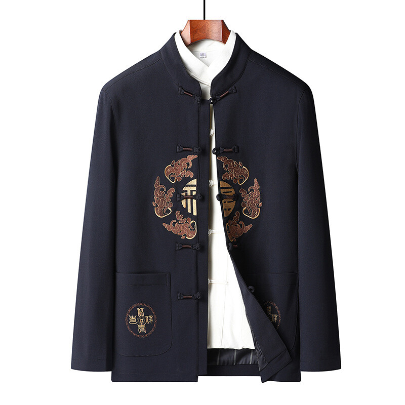 Mens Traditional Chinese Tang Suit Jacket Kung Fu Uniform 福 Embroidery Outfit