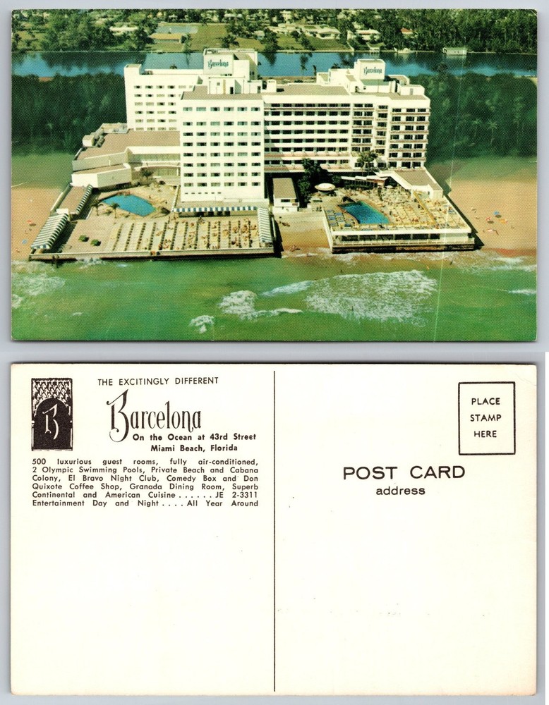 Barcelona Hotel Miami Beach Florida Aerial View Vintage Postcard 1950s