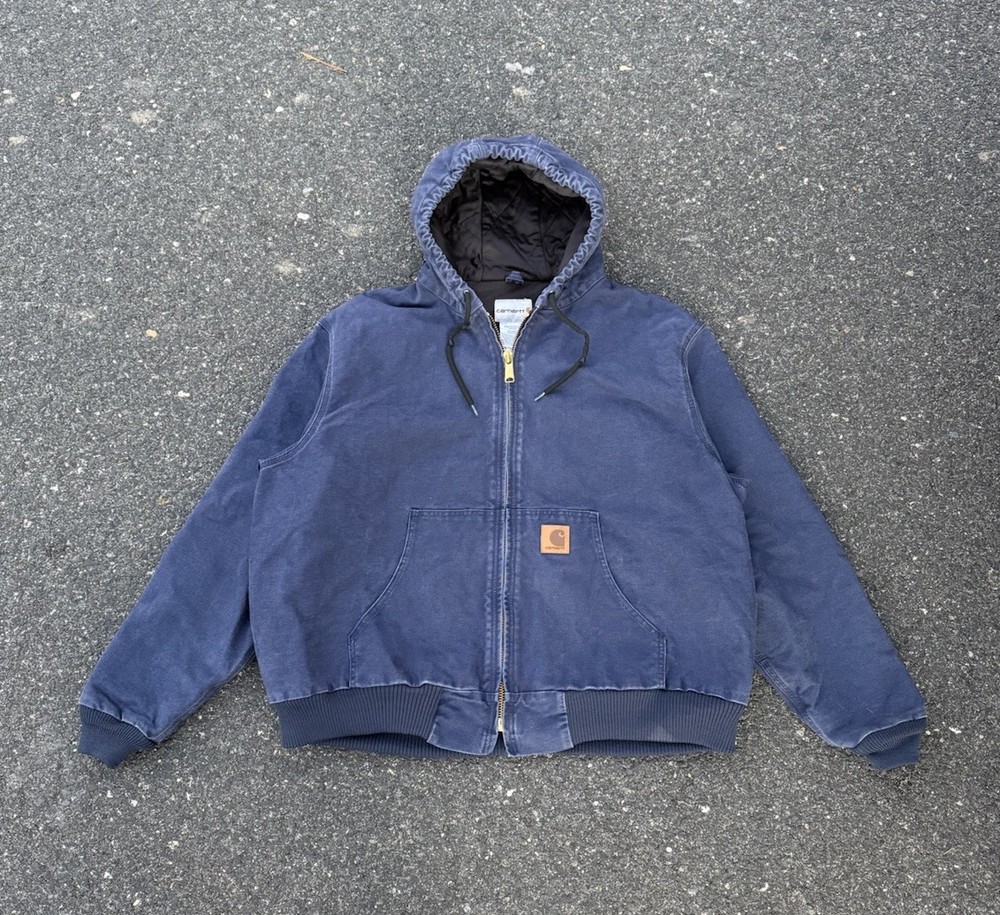 Vintage Carhartt Blue Active hooded Work Wear Quilted jacket Size 2XL