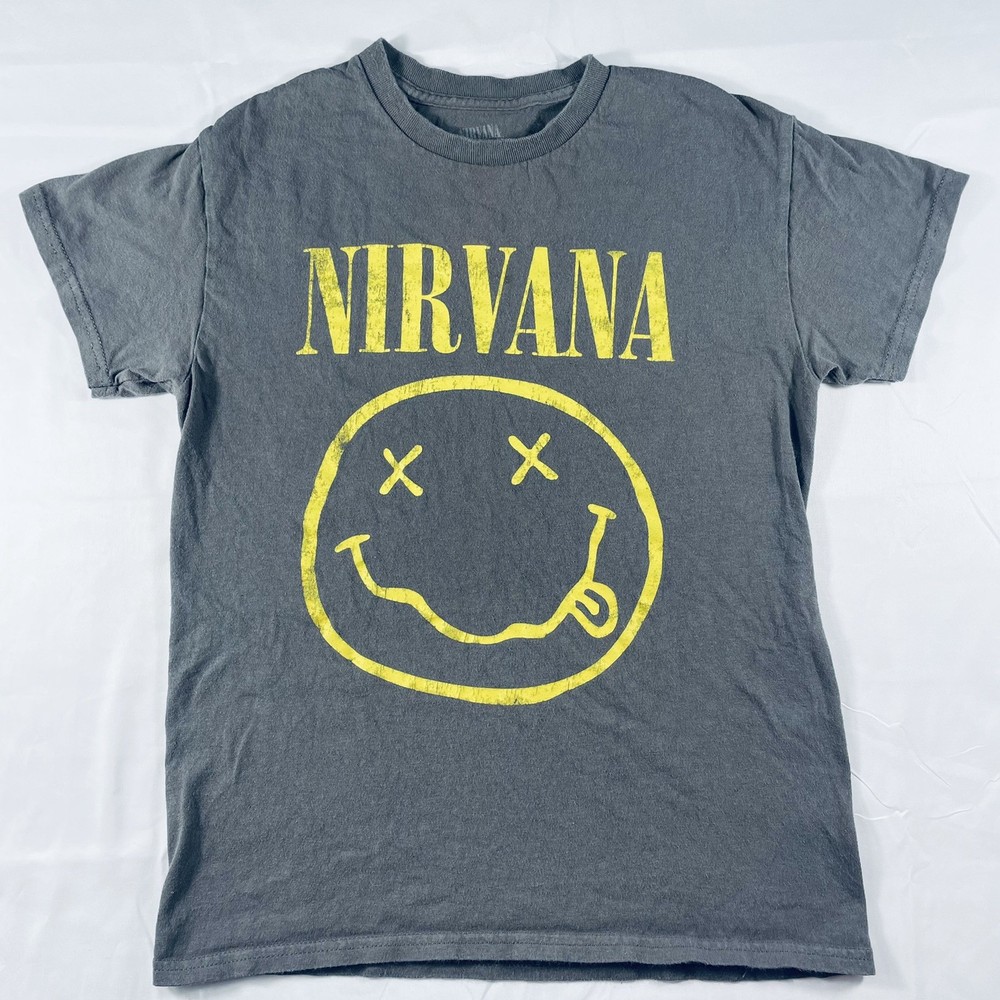 Vintage Nirvana Shirt Smiley Face T-shirt Classic Tee Size Adult Small Gray Y2K