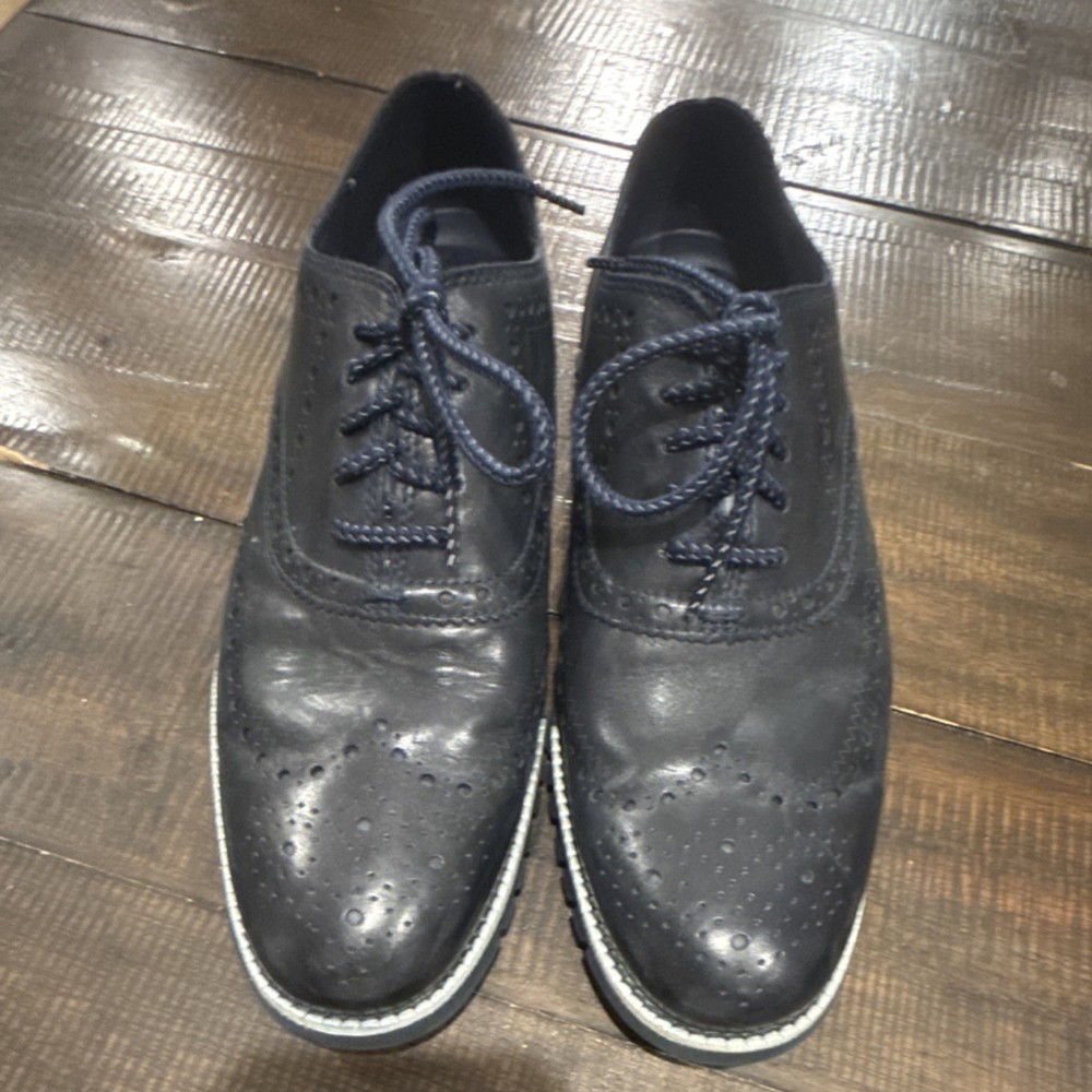 Cole Haan dark blue Leather Brogue Wingtip Lace Up Oxford Men's Dress Shoes