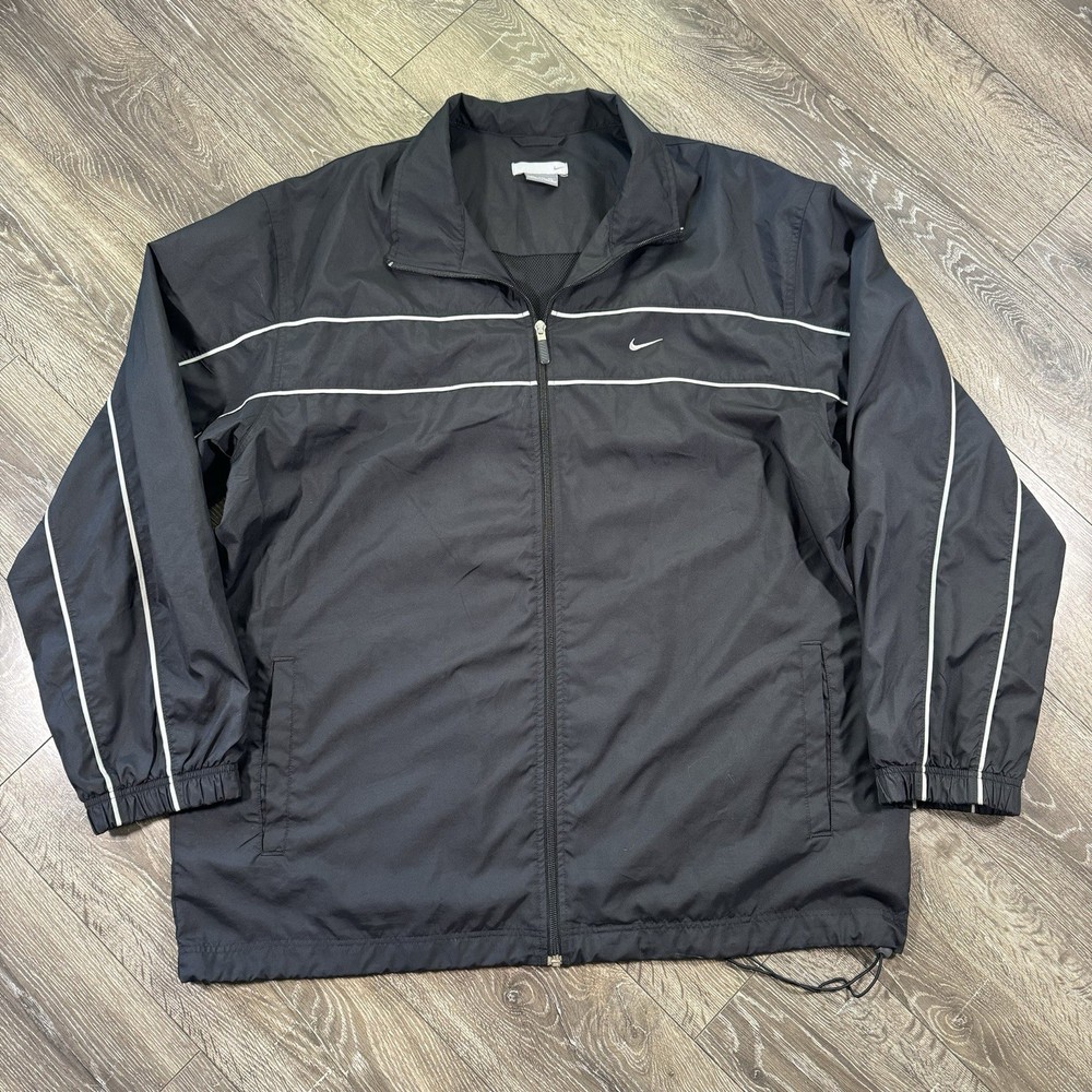 Vintage Nike Track Jacket Windbreaker Mens 2XL XXL Black Full Zip Y2K Streetwear