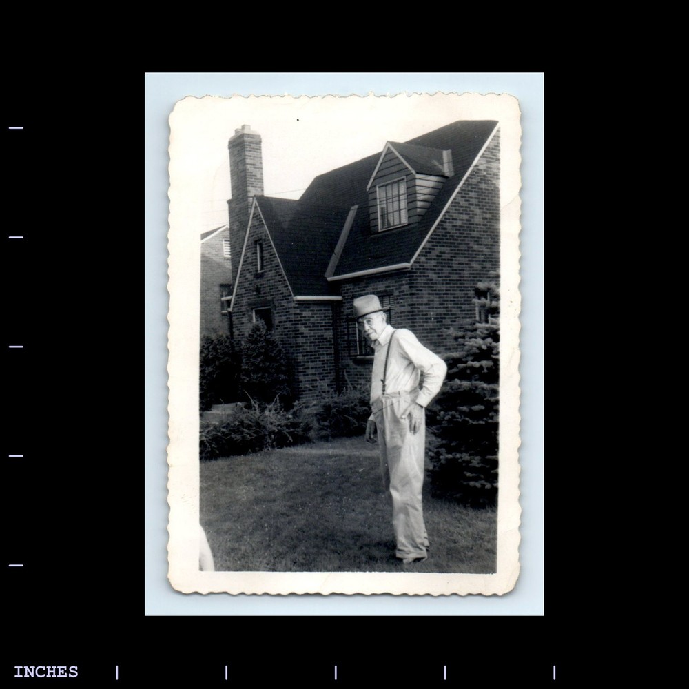 Old Vintage Photo OLDER MAN WITH HAT OUTSIDE HOUSE