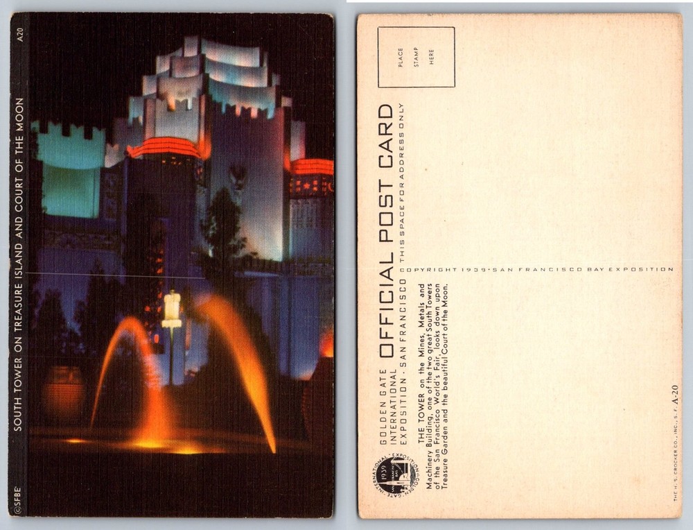 1939 SF Golden Gate Intl. Exposition South Tower Court of Moon Postcard