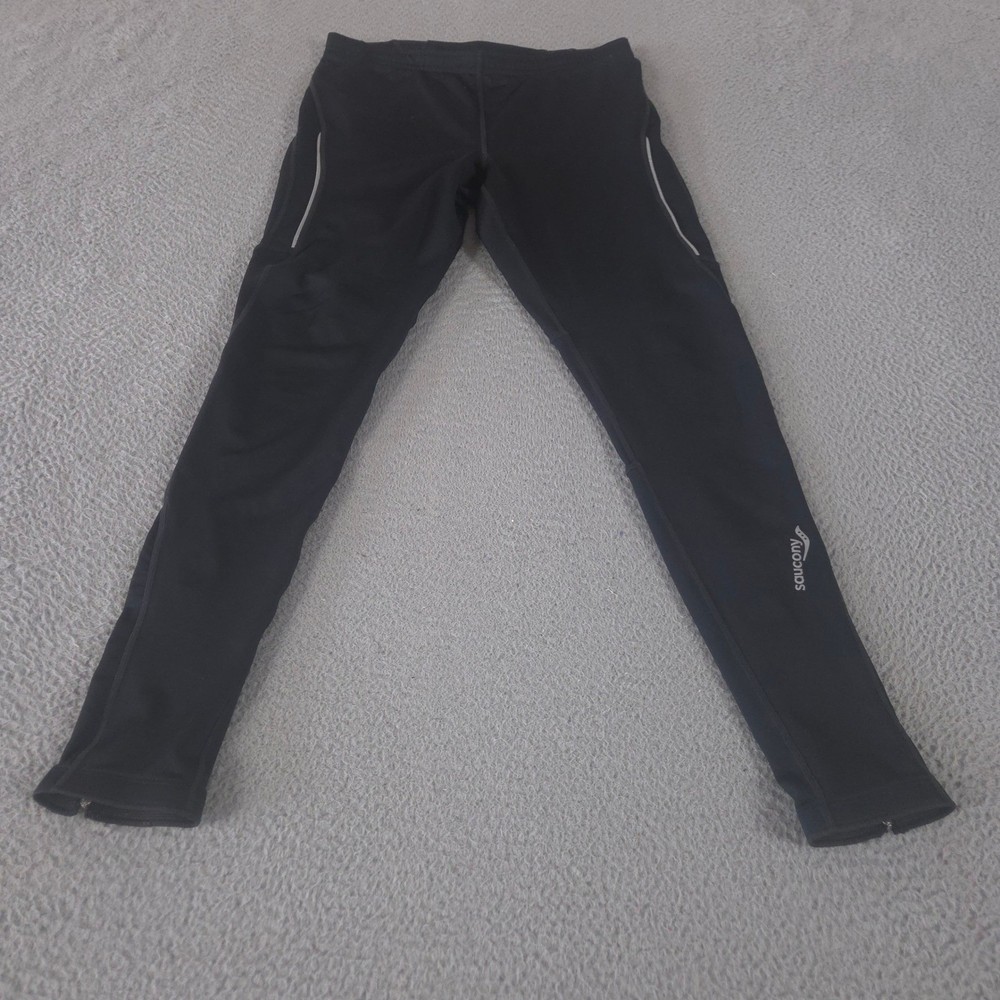 Saucony Pants Mens Large Black Tapered Leg Reflective Ankle Zip Running Tights