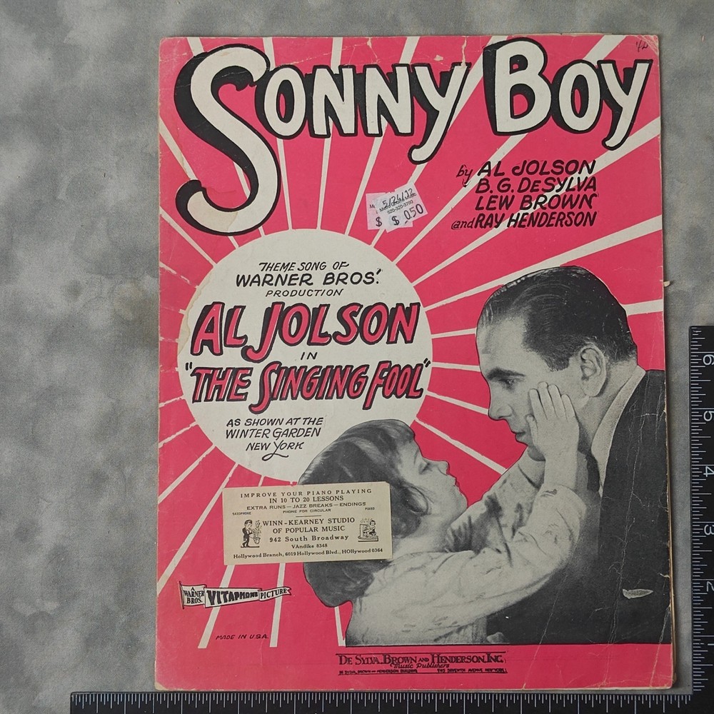 1928 Sonny Boy Sheet Music Al Jolson Singing Fool Warner Bros Piano Vocal Uke/VO