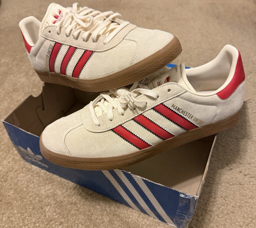 adidas Gazelle Terrace Manchester United Cream Red Athletic Shoes JS3040
