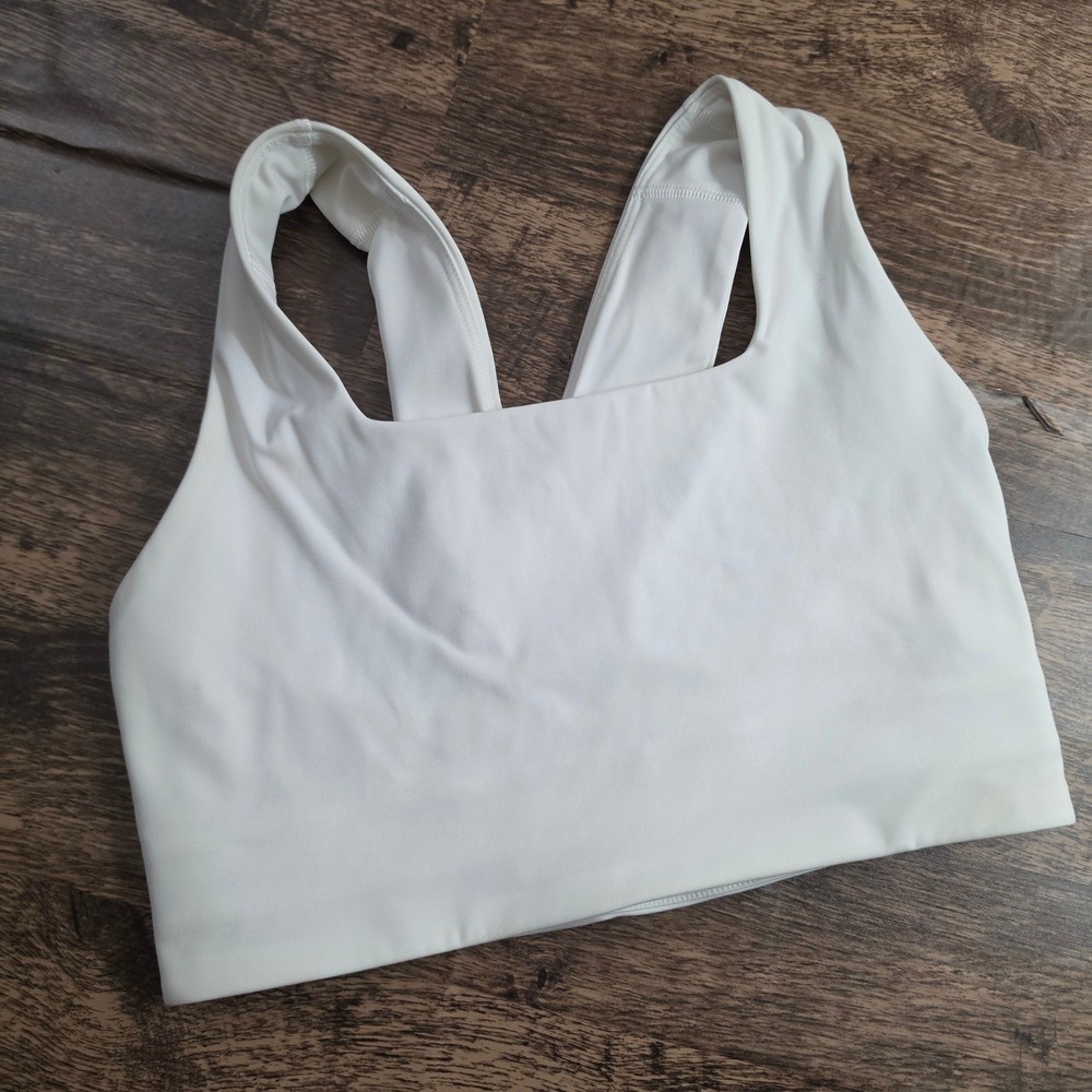FREE PEOPLE MOVEMENT Sports Bra Womens M White Square Neck Racerback Cutout Logo