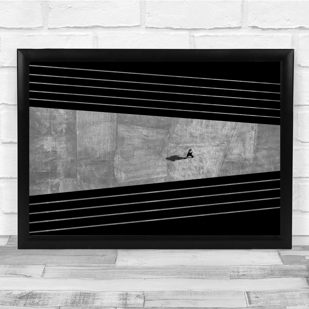 Street Woman Walking Shadow Monochrome Black & White Wall Art Print