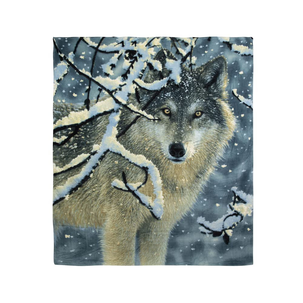 Wolf Fleece Blanket Queen Size Winter Blanket for Adults and - 75x90 Inches S...