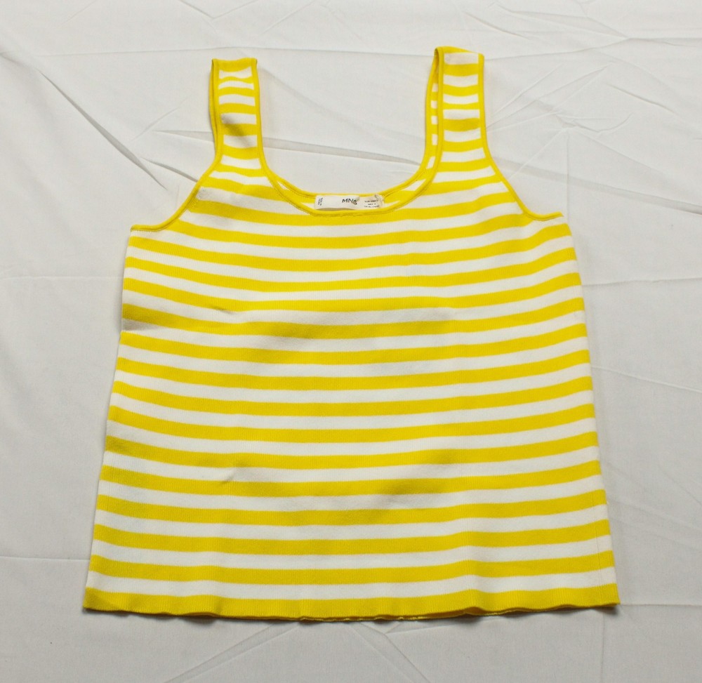 Mango Women's Sleeveless Striped Round Neck Knit Tank Top AR8 Yellow Medium