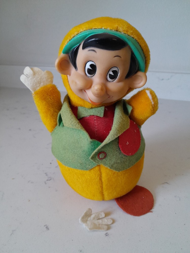 Rare Vintage 1950s Gund Walt Disney Plush Rubber Face Pinocchio Rolly Polly Doll