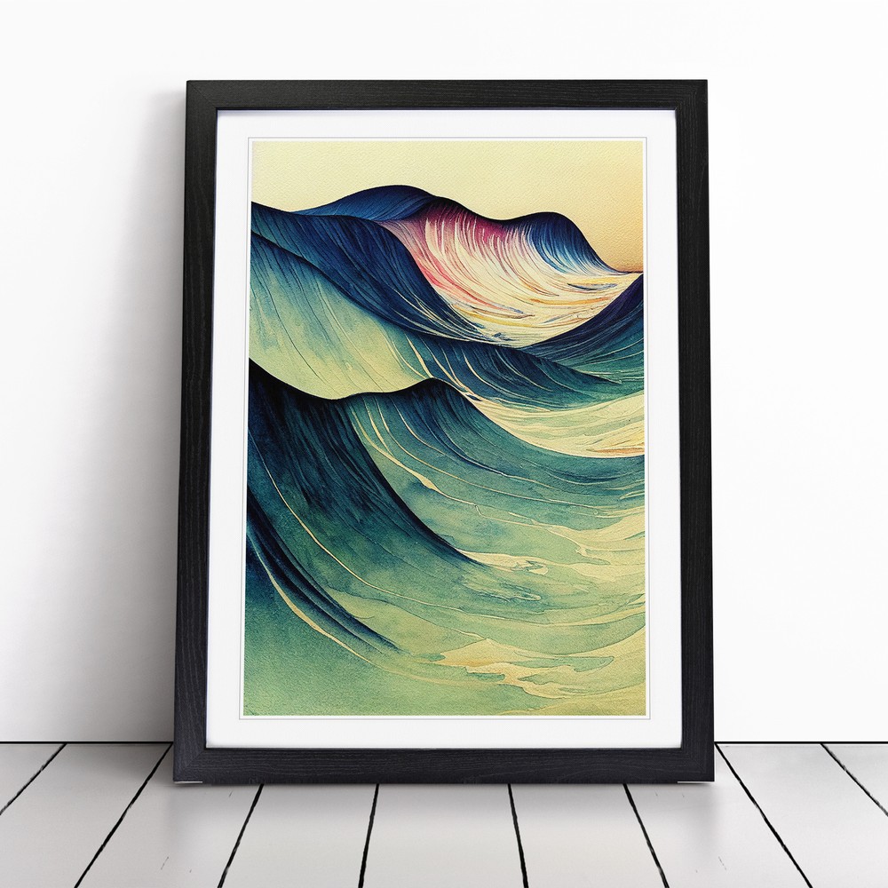 Watercolour Ocean Wave Abstract Wall Art Print Framed Canvas Picture Poster
