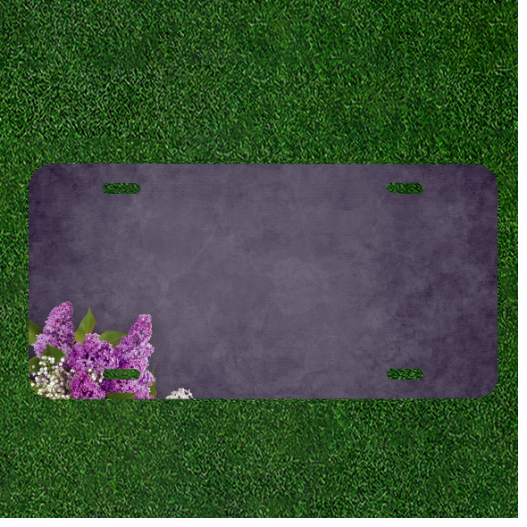 Custom Personalized License Plate Auto Tag With Purple Flowers Add Names