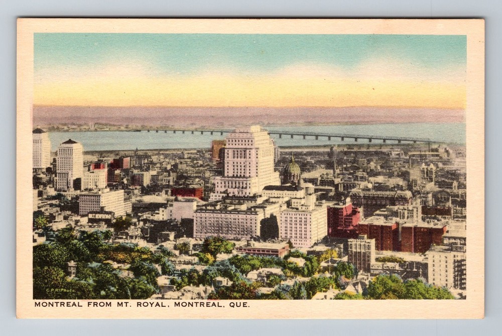 Canada Quebec Montreal From Mount Royal Lake & Bridge Souvenir Vintage Postcard