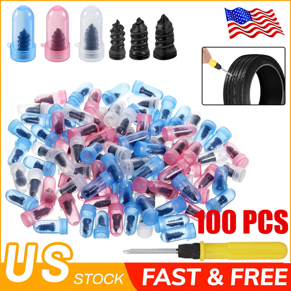 100Pcs Tire Repair Rubber Nails Tyre Puncture Repair Screws Kit w/ Screwdriver