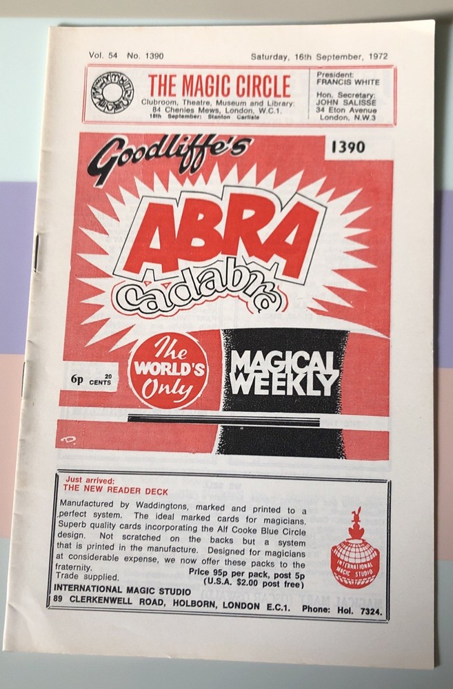 Vintage Magic / Magician Literature: Abra Cadabra # 1390 September 16th 1972.-image