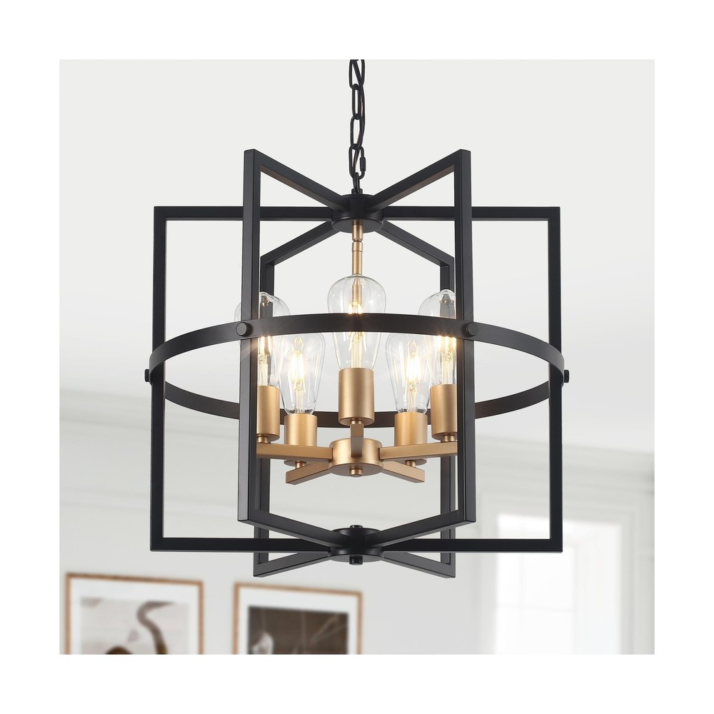 19'' Black and Gold Chandeliers for Dining Room, 5-Light Modern Farmhouse Ind...