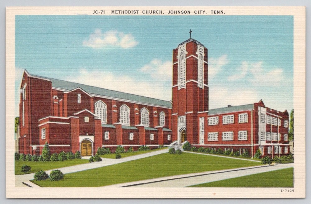 Methodist Church Johnson City TN Vintage Linen Postcard Asheville PC Co.