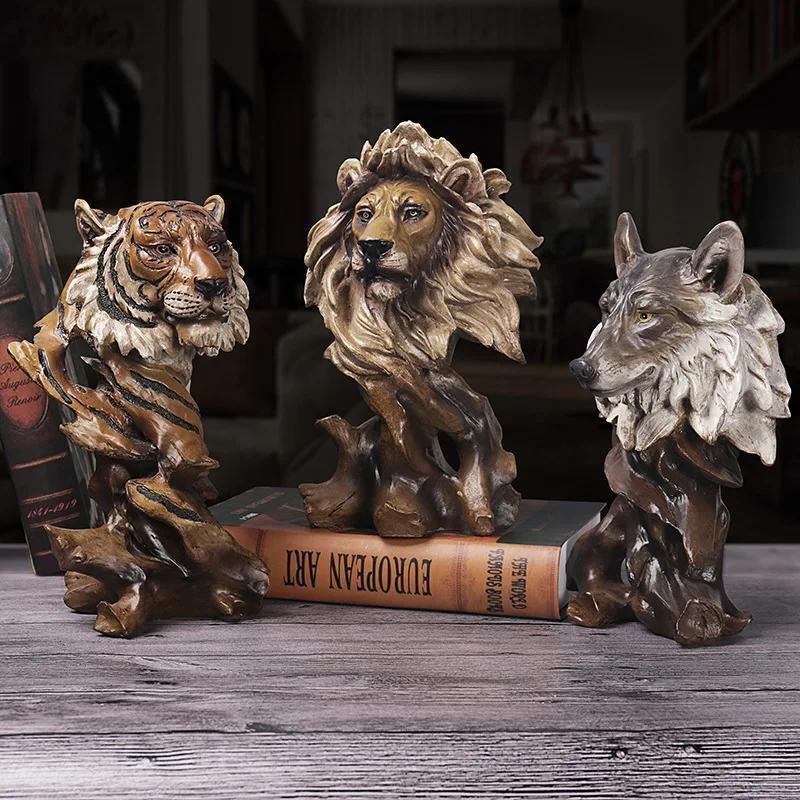 Large Multicolor Resin Tiger Head Figurine for Modern Carved Animal Decor