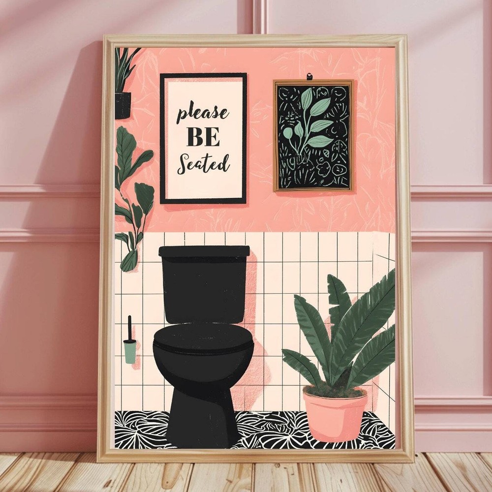 Boho Tropical Toilet Wall Art Bathroom House Plants Art Botanical Pink