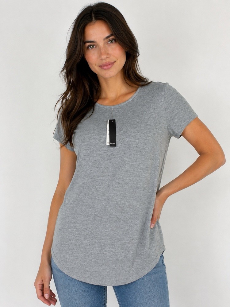 Premise Women’s Gray  Heather Short Sleeve Scoop Neck Tunic Top Size M NWT