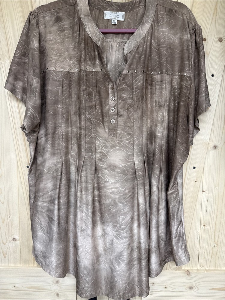 Vintage Women’s Top 3x Shannon Ford Brown Floral Scroll Tie Dye Metal Snap Trim