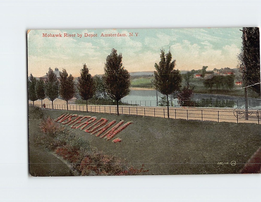 Postcard Mohawk River By Depot Amsterdam NY