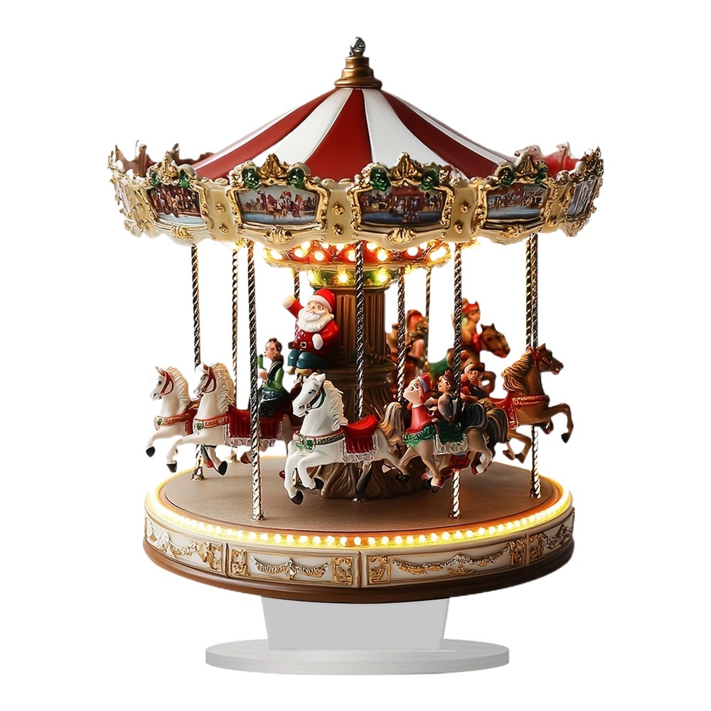 Christmas village carousel with animals lights movement and music 20x25cm
