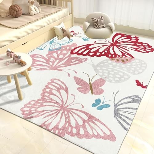 Butterfly Kids Rug 55x78 Washable Non-Slip Area Rug for Girls Bedroom
