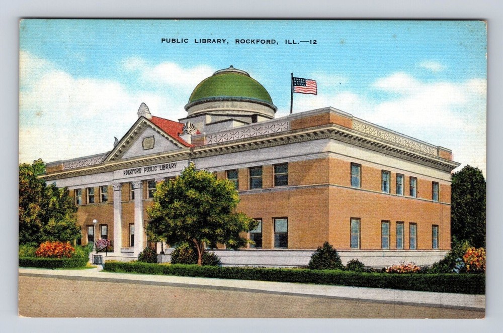 Rockford IL-Illinois, Public Library, Antique Vintage Souvenir Postcard