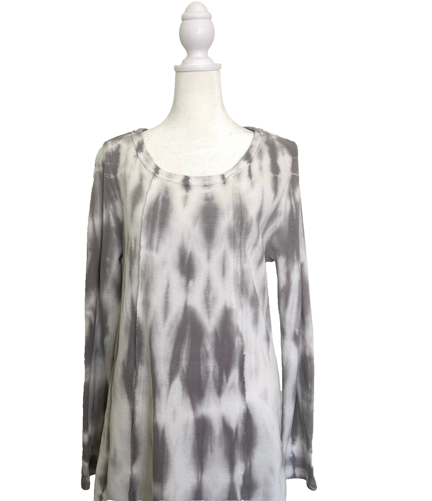 Soft Surroundings Lilidi Tunic Shirt Thermal Raw Hem Tie Dye Gray White Size M Cozy Stylish Top