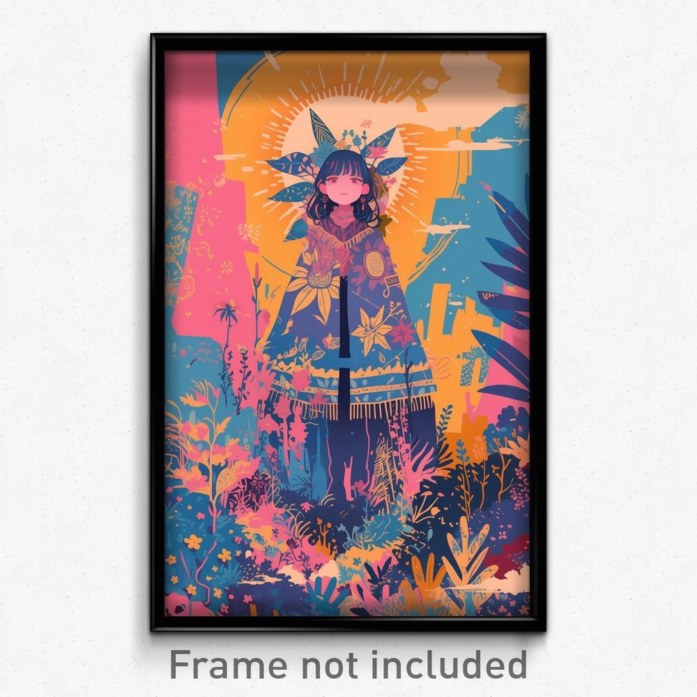 Mexican Movie Poster - Girl Feeling Excitement, Modest Dress Flower (Art Print)