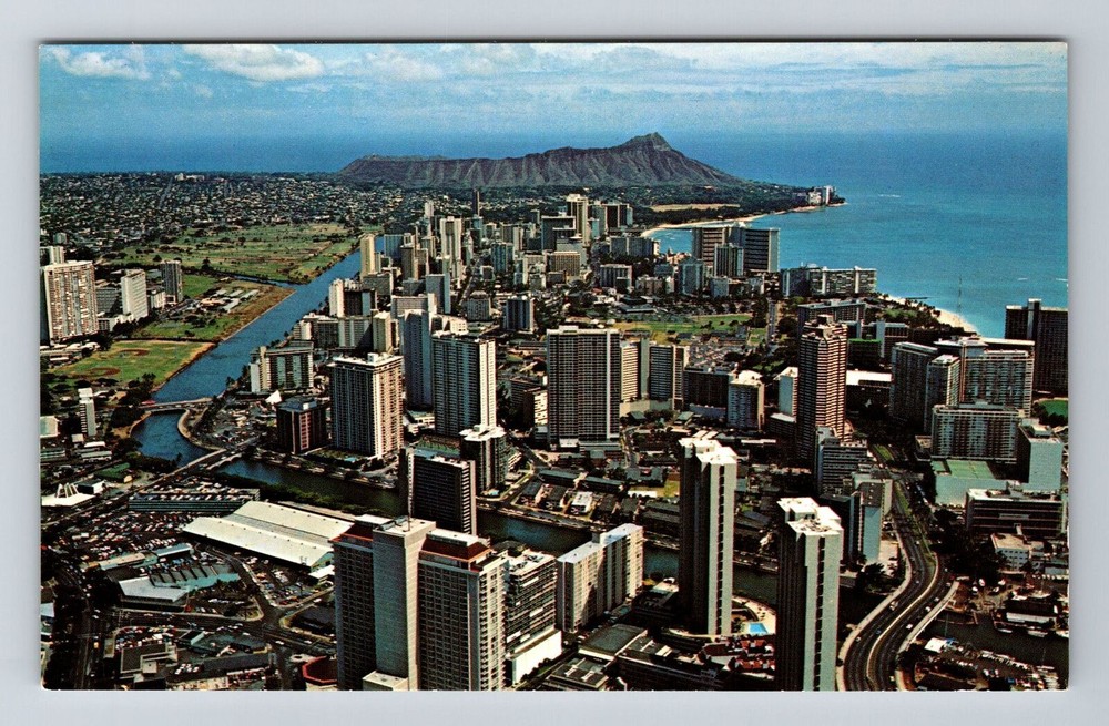 Waikiki HI-Hawaii, Aerial View Town Area, Vintage Postcard