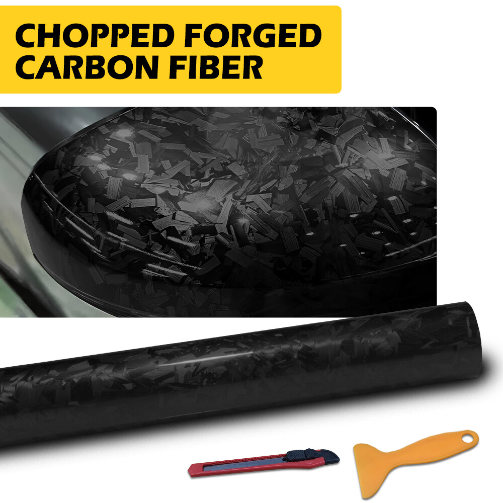 24K Chopped Gloss Forged Carbon Fiber Black Vinyl Car Wrap Sticker Decal