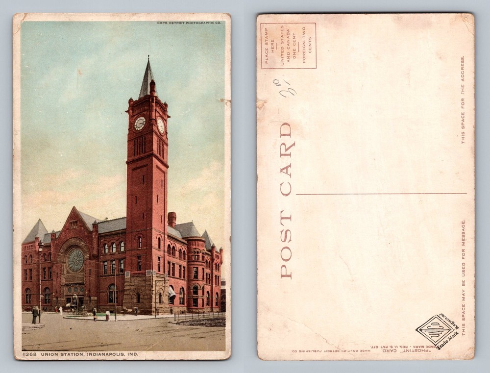 Indianapolis, IN-Indiana, Union Station Clock Tower Scene Vintage Postcard