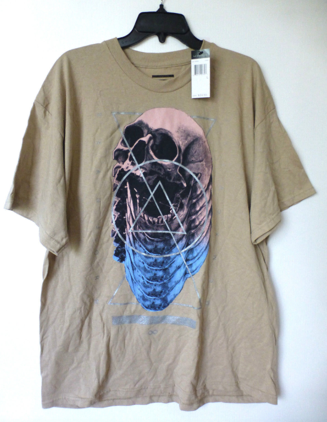 Sean John Mens XL Beige Evolving Skull Crew Neck T-Shirt Classic Fit