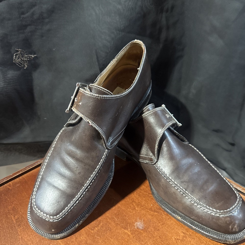 Ermenegildo Zegna Brown Leather Monk Strap Dress Shoes Men’s 7.5 Made In Italy
