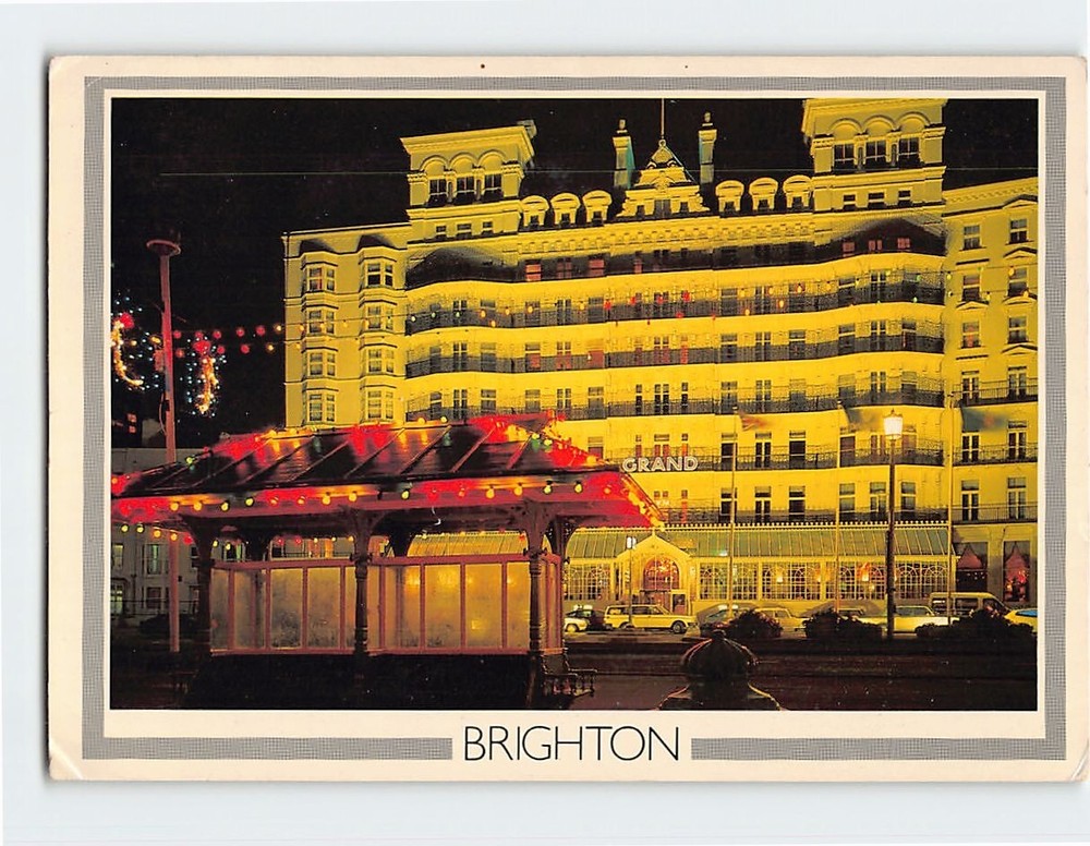 Postcard Grand Hotel by night Brighton and Hove England