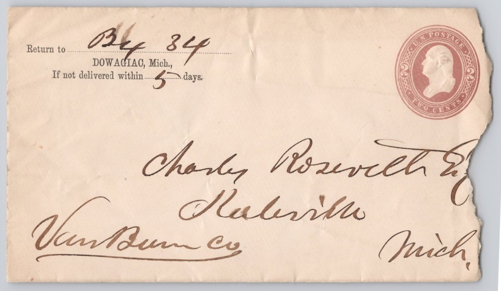 Dowagiac, Mich., Postal Stationery Envelope with 2c Indicia, Return Imprint