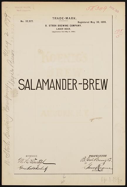 Photo:B. Stroh Brewing Company for Salamander Brew brand Lager Beer