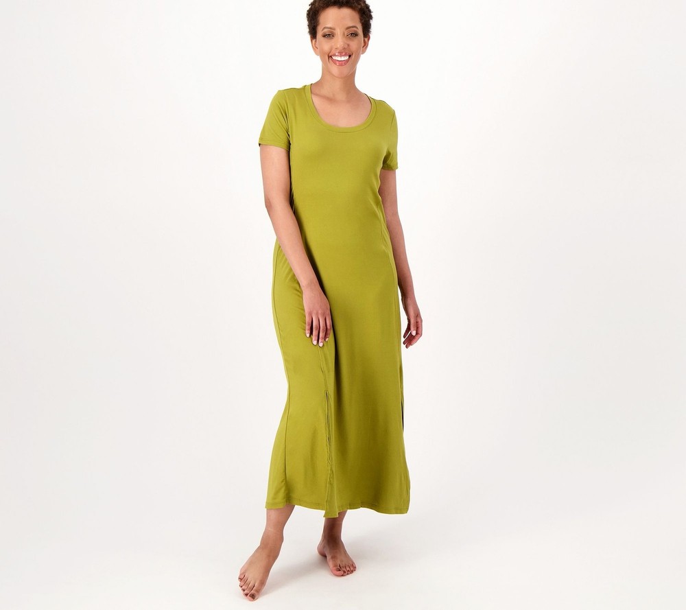 Cuddl Duds Women's Dress Sz XS Flexwear Short-Sleeve Maxi Green A373536