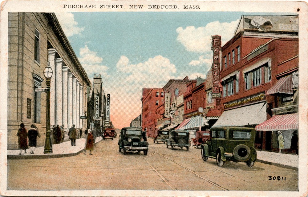 Purchase Street, New Bedford, Mass, Priser Co. 55 Store, New Bedford Postcard