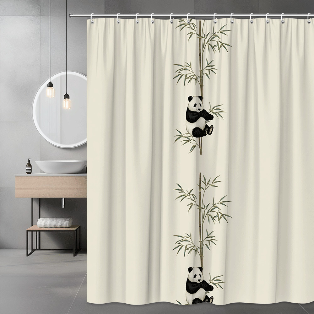 Panda Bamboo Print Shower Curtain Beige Animal Decor